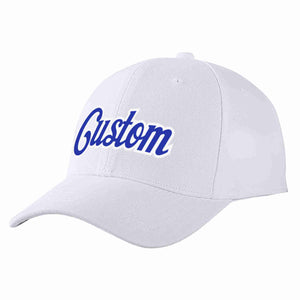 Conception personnalisée de casquette de baseball de sport incurvée blanc royal-blanc pour hommes/femmes/jeunes