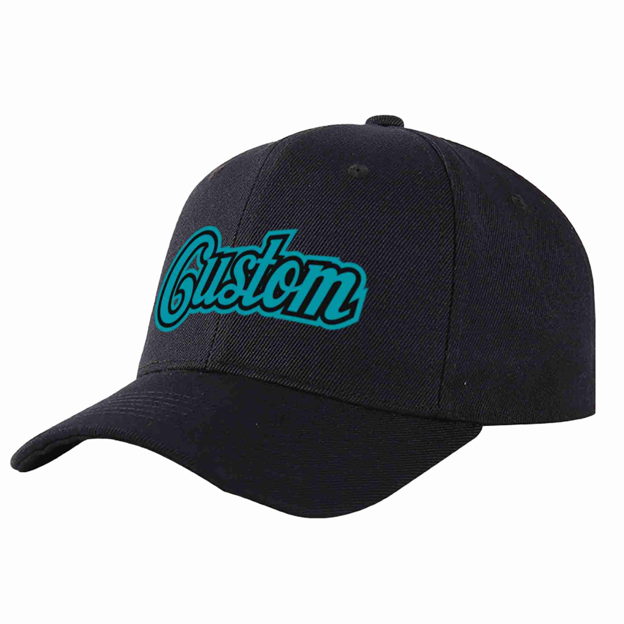 Conception personnalisée de casquette de baseball de sport incurvée noire aqua-noire pour hommes/femmes/jeunes