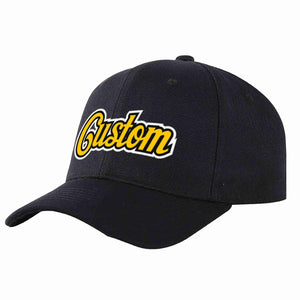 Custom Black Gold-Black Curved Eaves Sport Baseball Cap Design for Men/Women/Youth