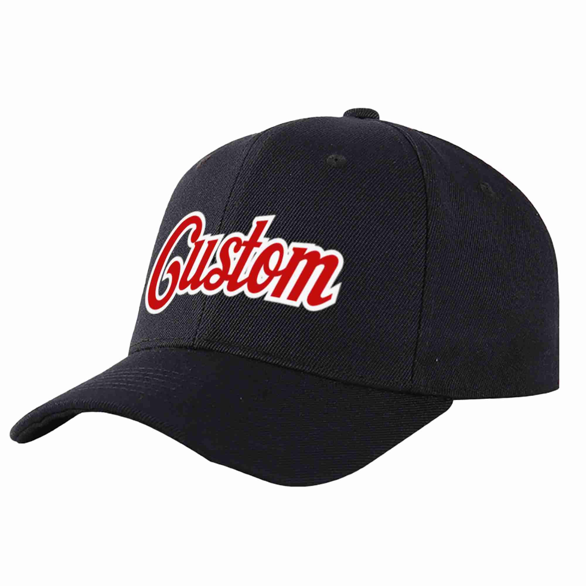 Conception personnalisée de casquette de baseball de sport incurvée noir rouge-blanc pour hommes/femmes/jeunes