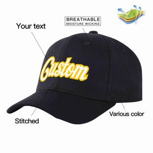 Custom Black White-Gold Curved Eaves Sport Baseball Cap Design for Men/Women/Youth