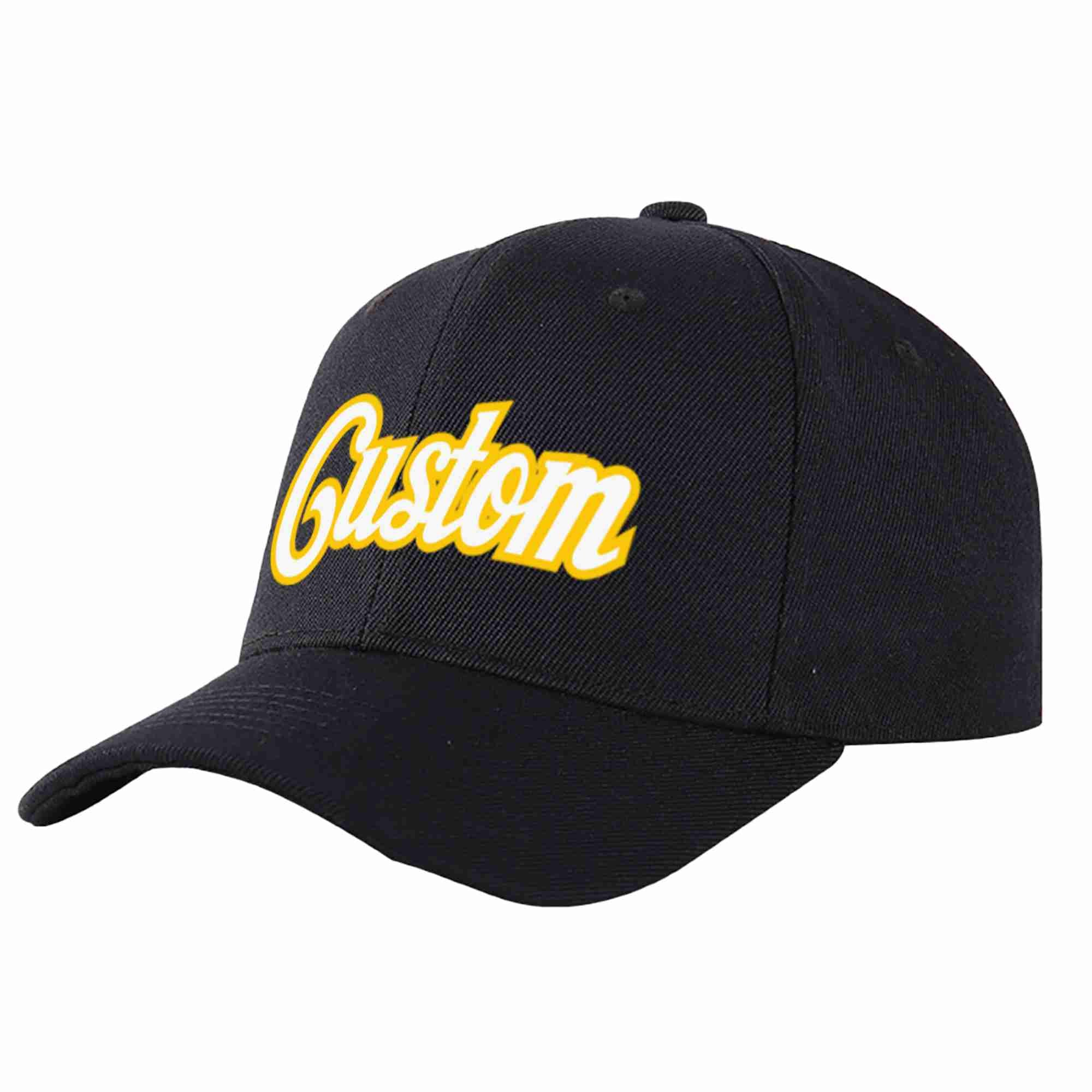 Conception personnalisée de casquette de baseball de sport incurvée noir blanc-or pour hommes/femmes/jeunes