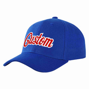 Conception personnalisée de casquette de baseball de sport incurvée rouge-blanc royal pour hommes/femmes/jeunes