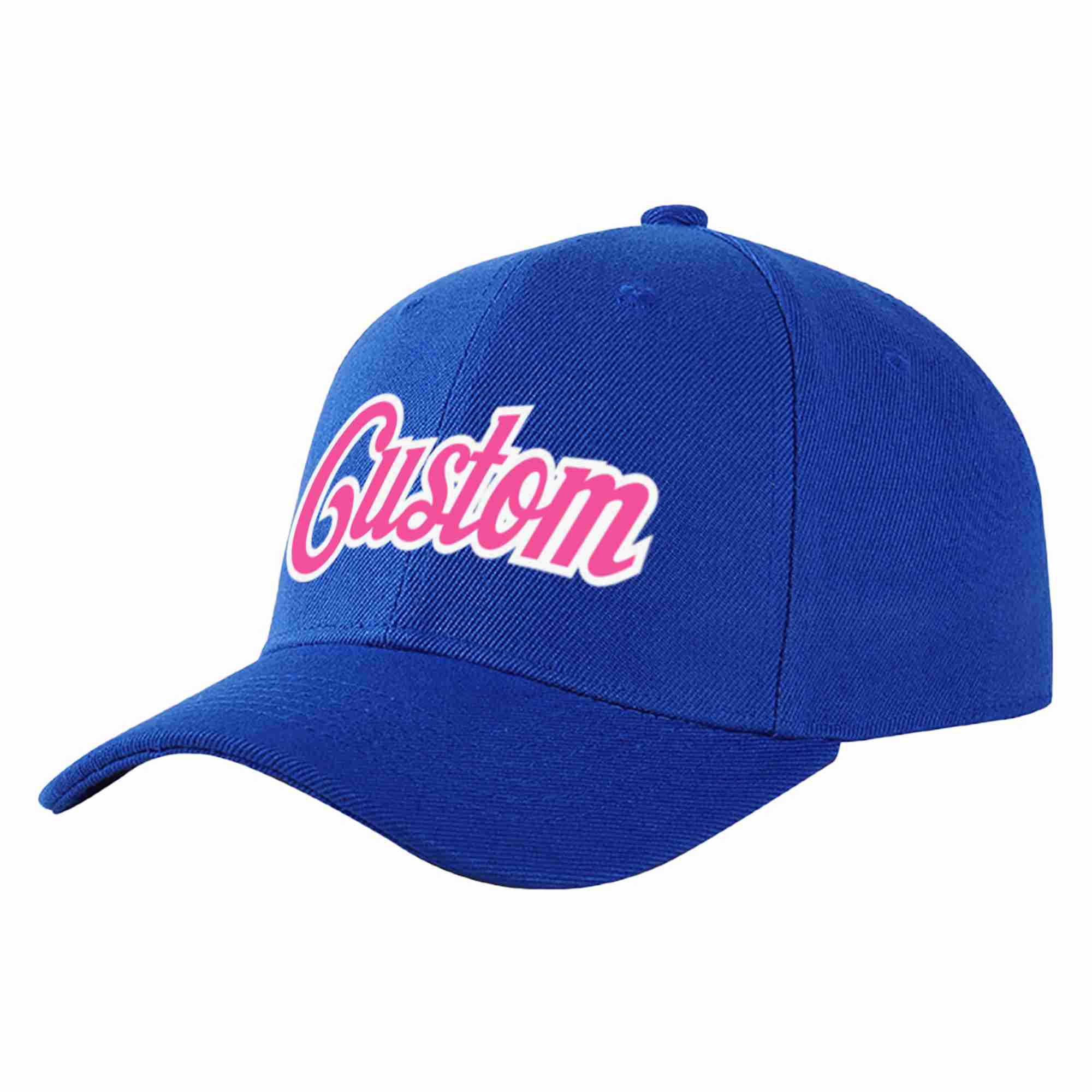 Conception personnalisée de casquette de baseball de sport incurvée rose-blanc royal pour hommes/femmes/jeunes