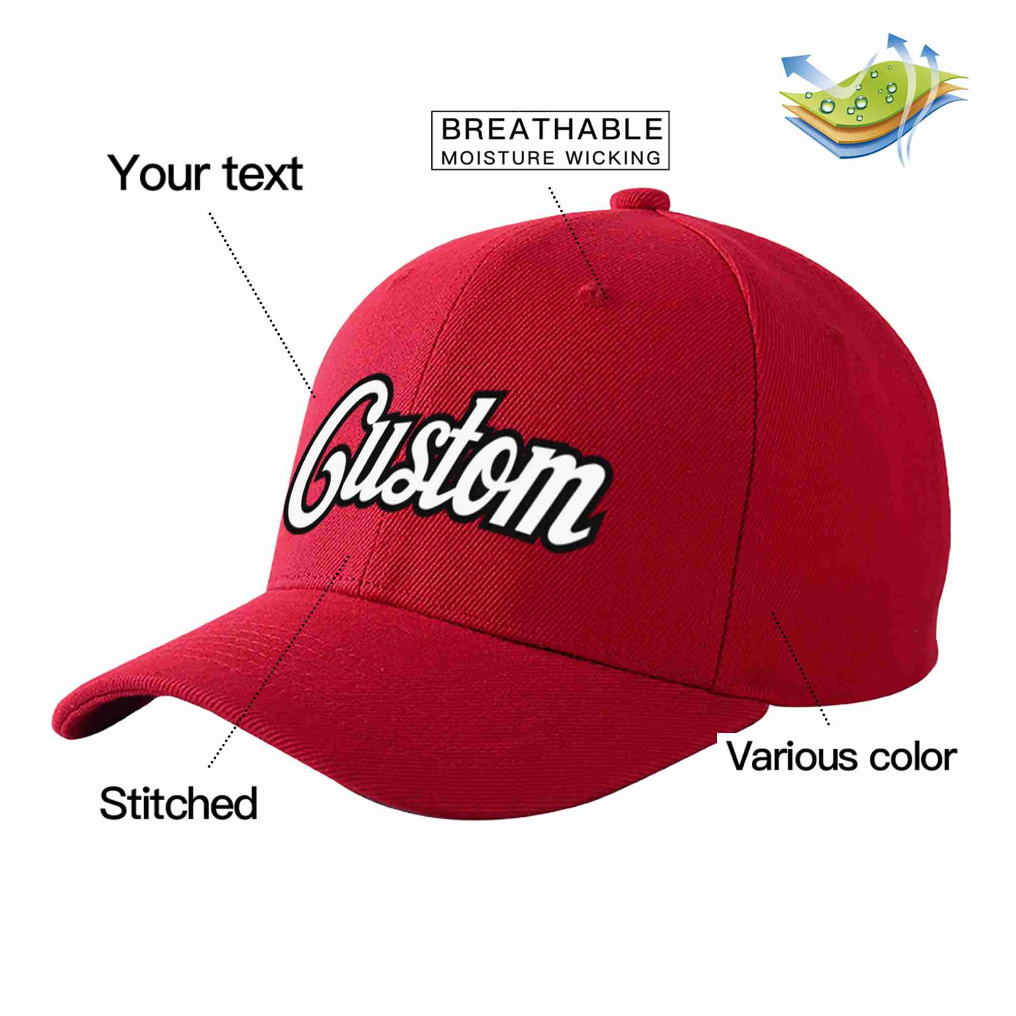 Custom Red White-Black Curved Eaves Sport Baseball Cap Design for Men/Women/Youth