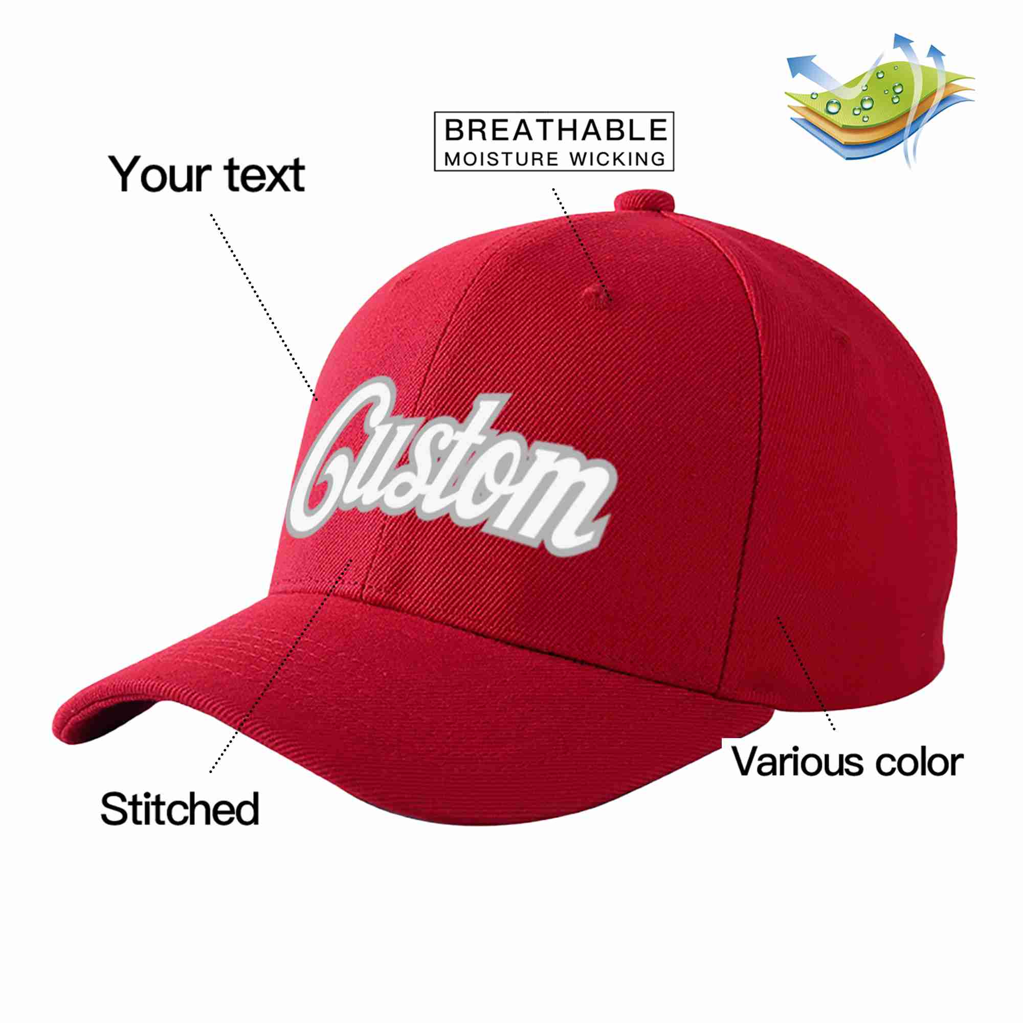 Custom Red White-Gray Curved Eaves Sport Baseball Cap Design for Men/Women/Youth