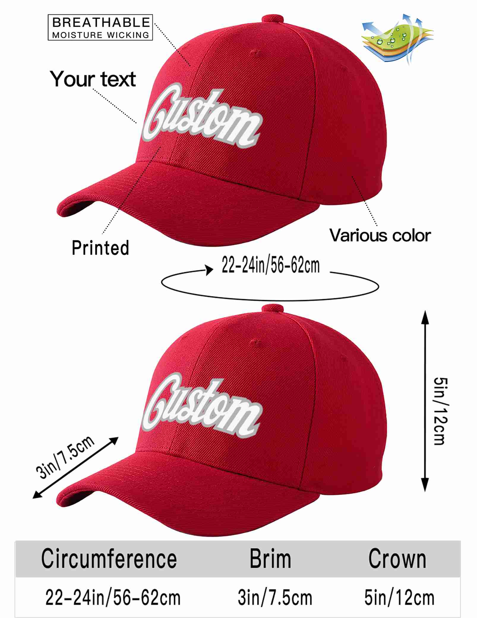 Custom Red White-Gray Curved Eaves Sport Baseball Cap Design for Men/Women/Youth