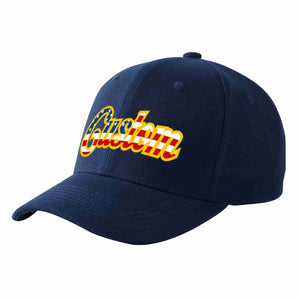 Custom Navy Vintage USA Flag-Gold Curved Eaves Sport Baseball Cap Design for Men/Women/Youth