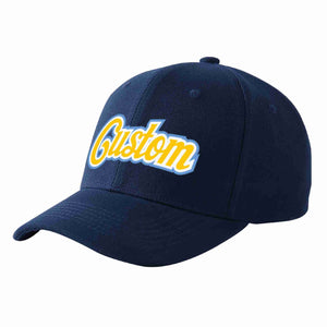 Custom Navy Gold-White Curved Eaves Sport Baseball Cap Design for Men/Women/Youth