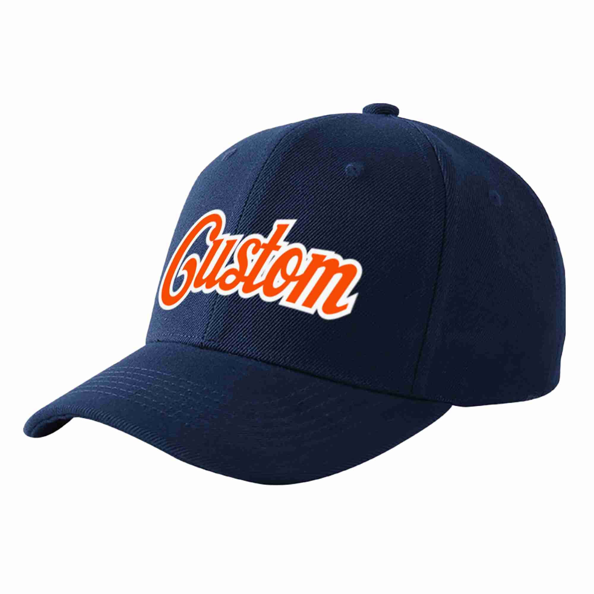 Custom Navy Orange-White Curved Eaves Sport Baseball Cap Design for Men/Women/Youth