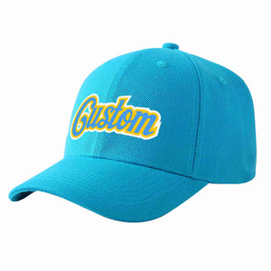 Casquette de baseball de sport à Eaves incurvée bleu-or Aqua Powder personnalisée pour hommes/femmes/jeunes