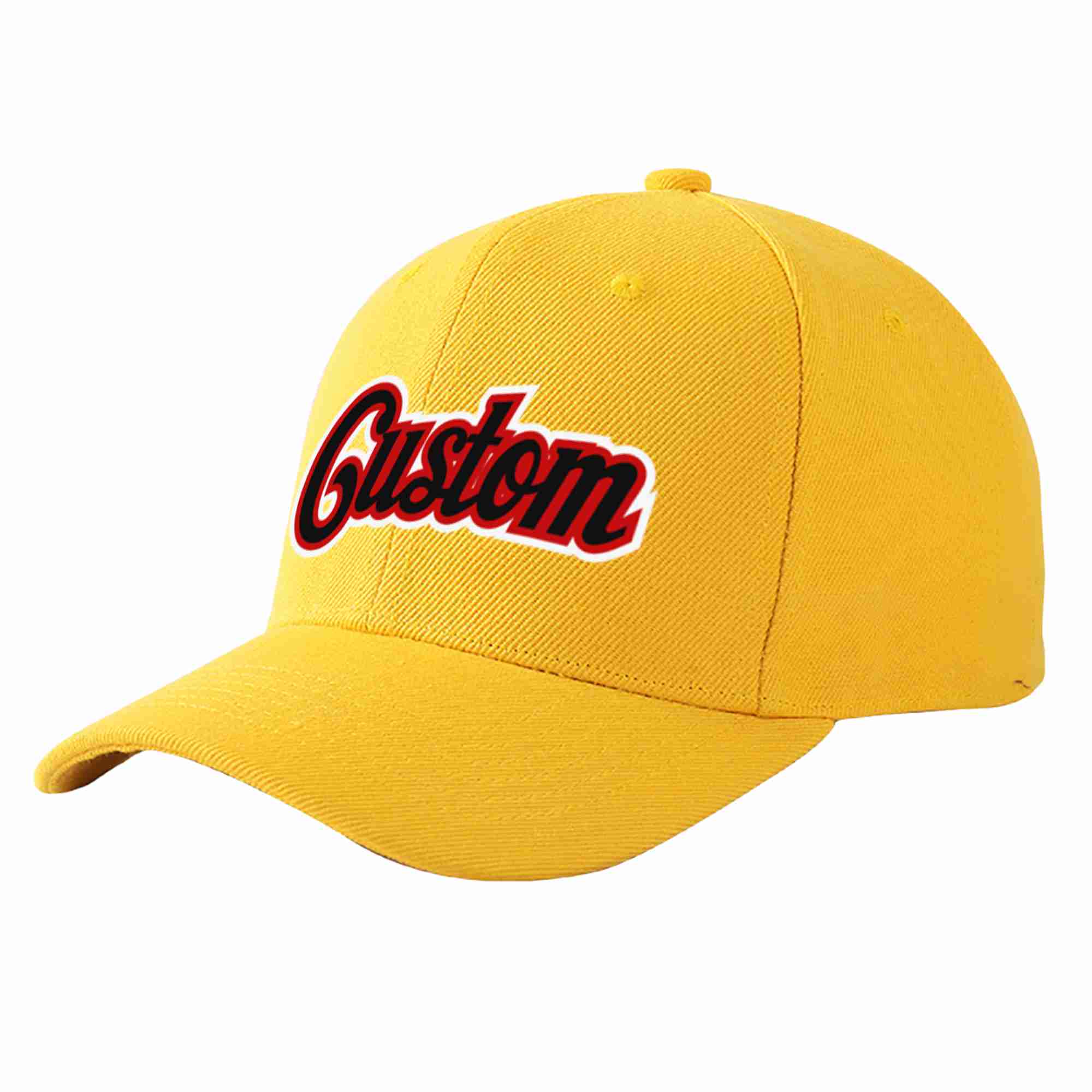 Conception de casquette de baseball de sport incurvée personnalisée en or noir-rouge pour hommes/femmes/jeunes