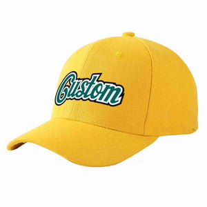 Custom Gold Aqua-White Curved Eaves Sport Baseball Cap Design for Men/Women/Youth