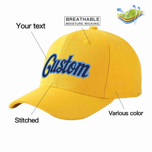 Custom Gold Navy-Light Blue Curved Eaves Sport Baseball Cap Design for Men/Women/Youth