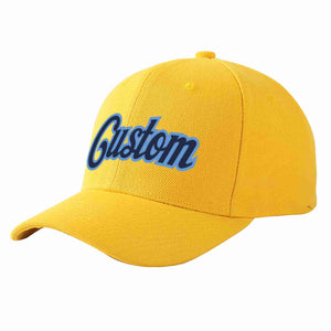 Custom Gold Navy-Light Blue Curved Eaves Sport Baseball Cap Design for Men/Women/Youth