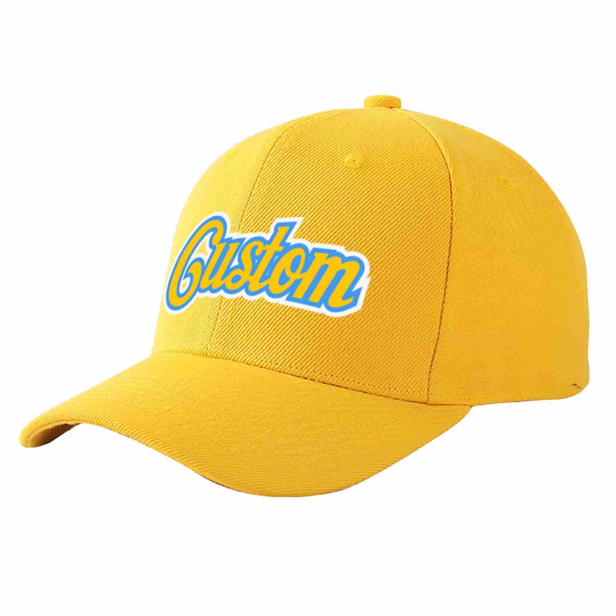 Custom Gold Gold-Powder Blue Curved Eaves Sport Baseball Cap Design for Men/Women/Youth