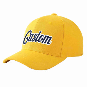 Conception personnalisée de casquette de baseball de sport courbée en or marine-blanc pour hommes/femmes/jeunes