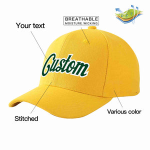 Custom Gold Green-White Curved Eaves Sport Baseball Cap Design for Men/Women/Youth