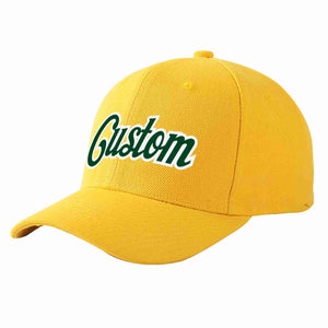 Custom Gold Green-White Curved Eaves Sport Baseball Cap Design for Men/Women/Youth