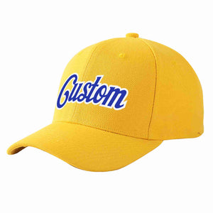 Conception personnalisée de casquette de baseball de sport courbée en or royal-blanc pour hommes/femmes/jeunes