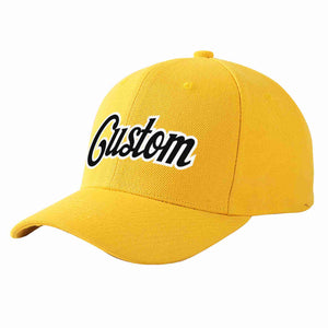 Conception personnalisée de casquette de baseball de sport courbée en or noir-blanc pour hommes/femmes/jeunes