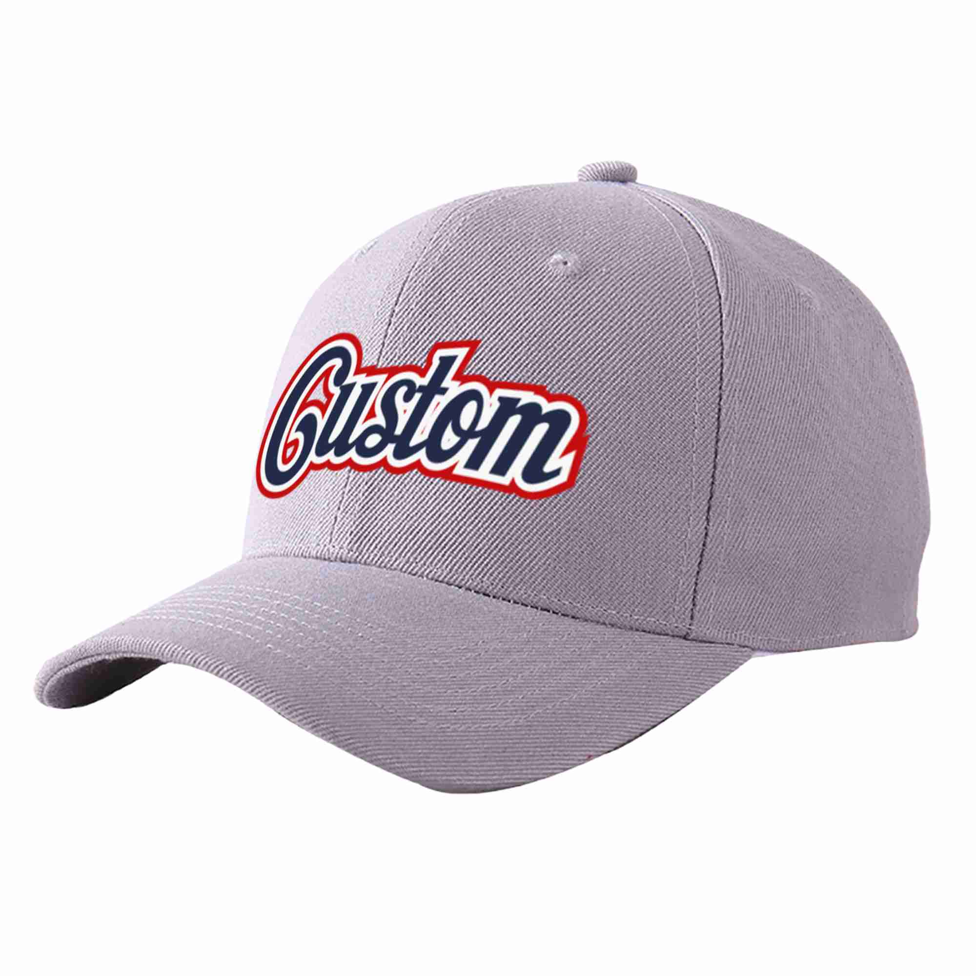 Custom Gray Navy-White Curved Eaves Sport Baseball Cap Design for Men/Women/Youth