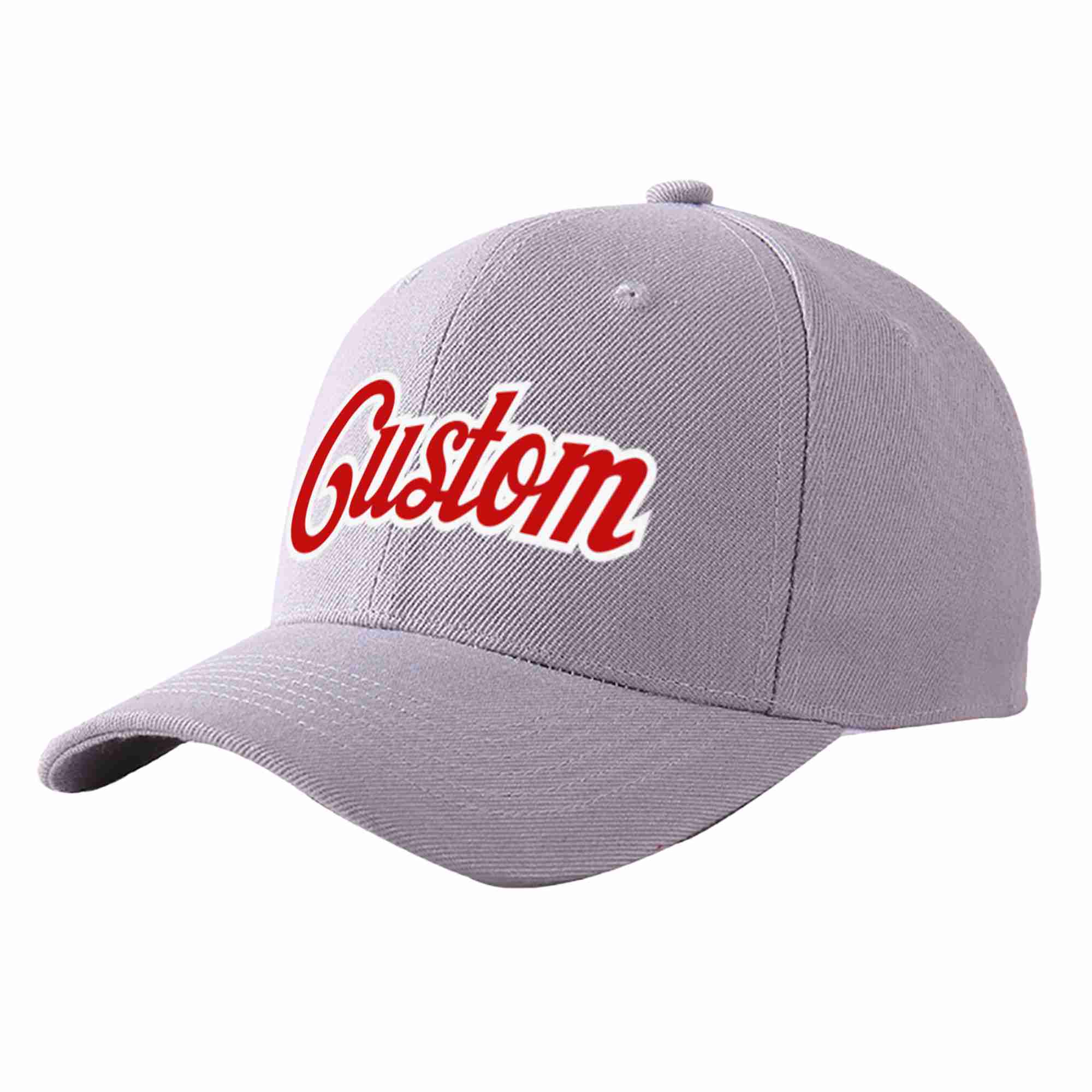 Custom Gray Red-White Curved Eaves Sport Baseball Cap Design for Men/Women/Youth