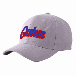 Conception personnalisée de casquette de baseball de sport incurvée gris royal-rouge pour hommes/femmes/jeunes