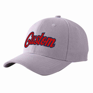 Custom Gray Red-Navy Curved Eaves Sport Baseball Cap Design for Men/Women/Youth