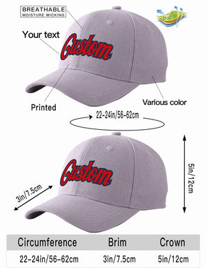 Custom Gray Red-Navy Curved Eaves Sport Baseball Cap Design for Men/Women/Youth