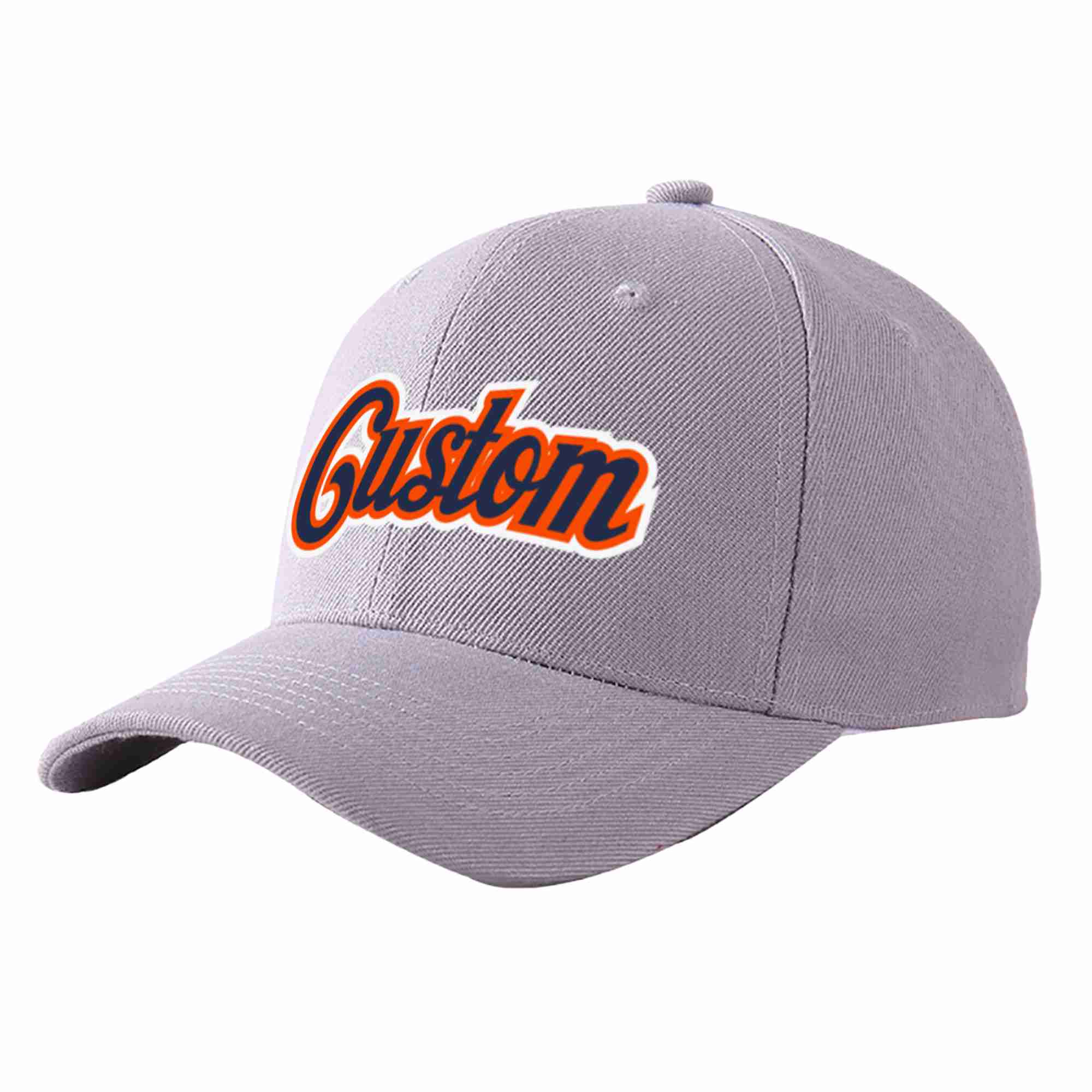 Conception personnalisée de casquette de baseball de sport incurvée gris marine-orange pour hommes/femmes/jeunes