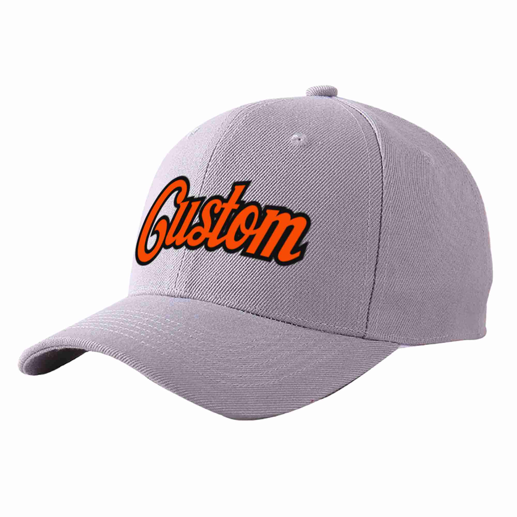 Conception personnalisée de casquette de baseball de sport incurvée gris orange-noir pour hommes/femmes/jeunes