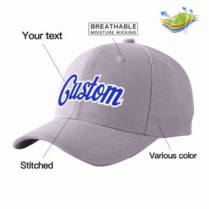 Conception personnalisée de casquette de baseball de sport incurvée gris royal-blanc pour hommes/femmes/jeunes