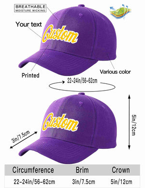 Conception personnalisée de casquette de baseball de sport incurvée Eaves violet or-blanc pour hommes/femmes/jeunes