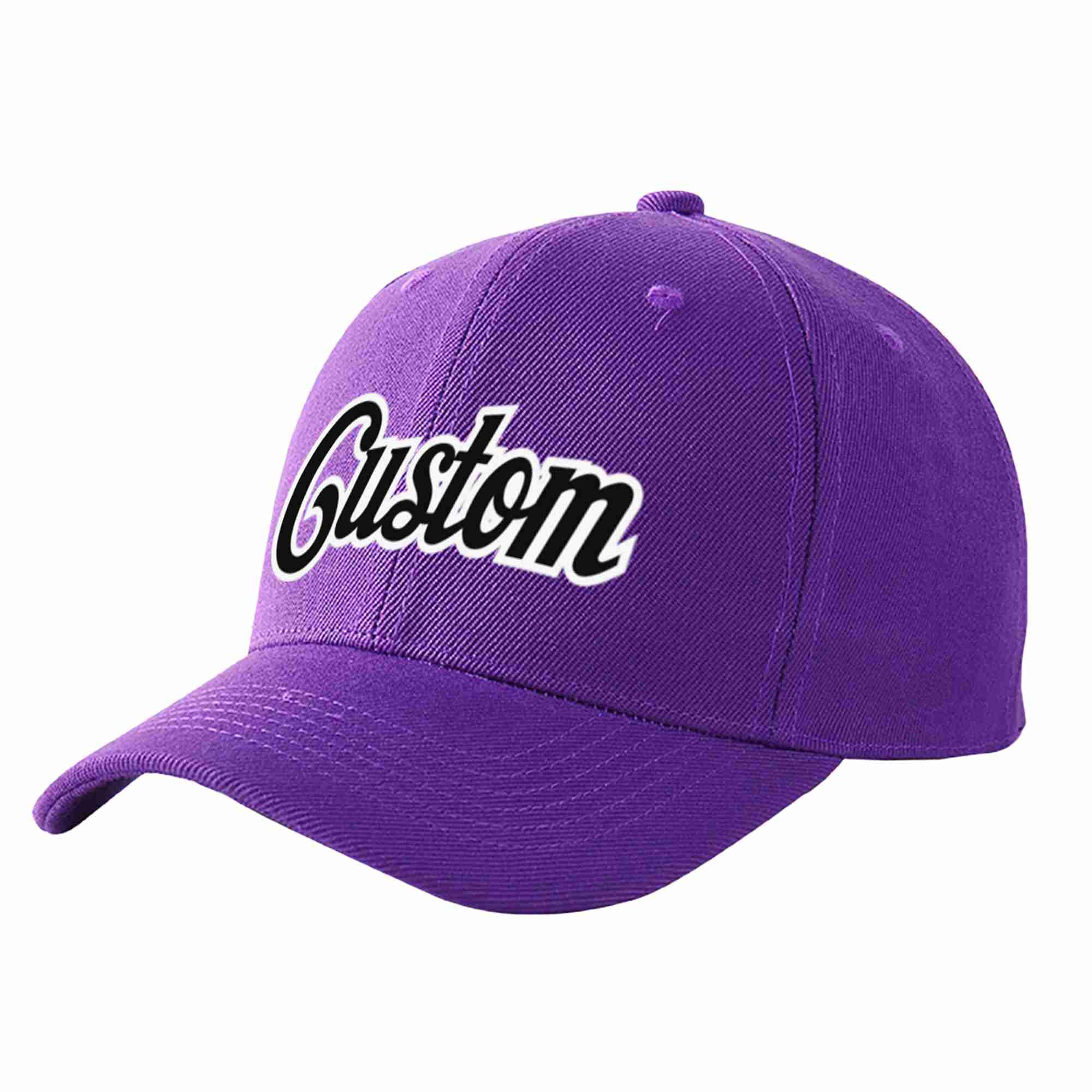 Conception personnalisée de casquette de baseball de sport incurvée Eaves violet noir-blanc pour hommes/femmes/jeunes