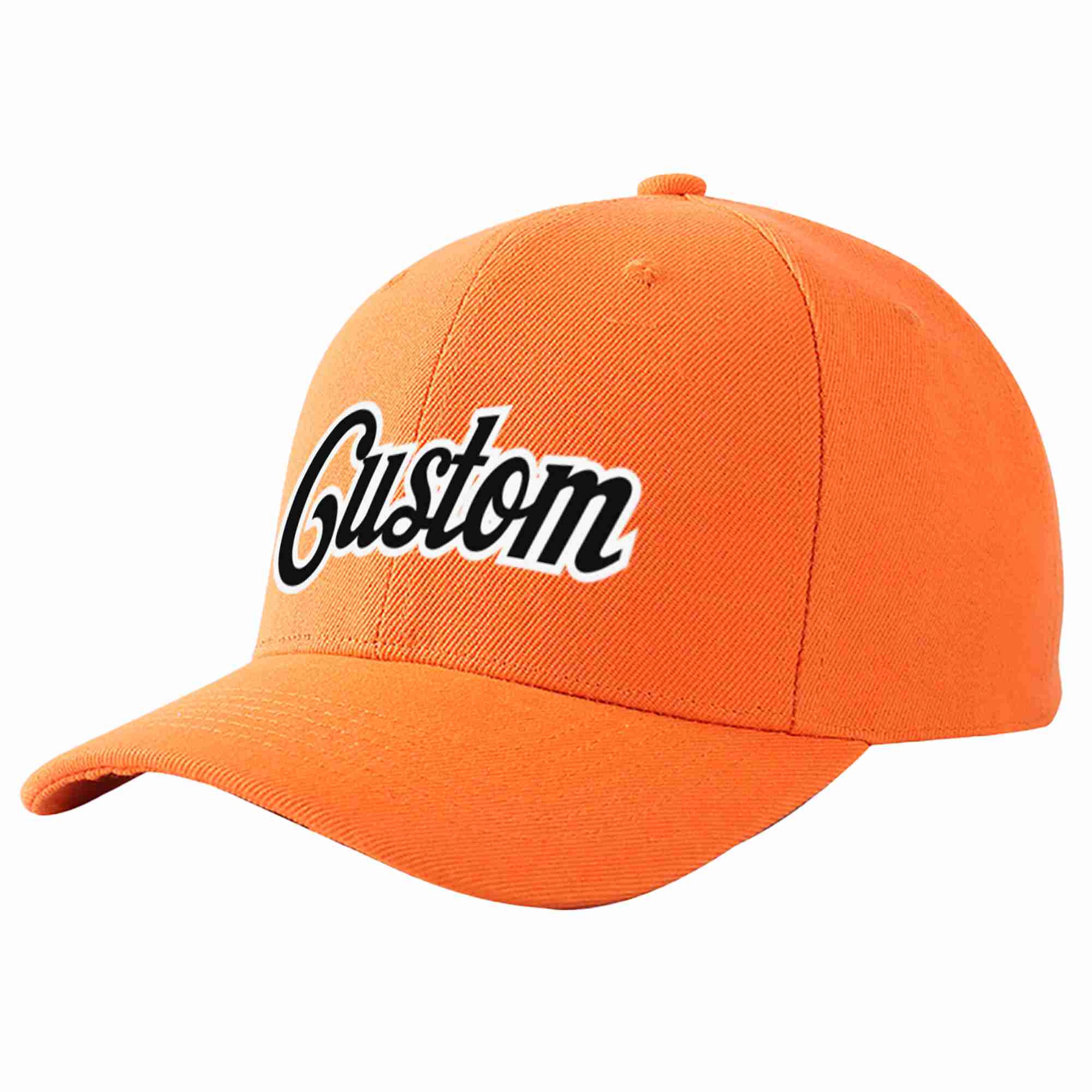 Conception personnalisée de casquette de baseball de sport incurvée orange noir-blanc pour hommes/femmes/jeunes