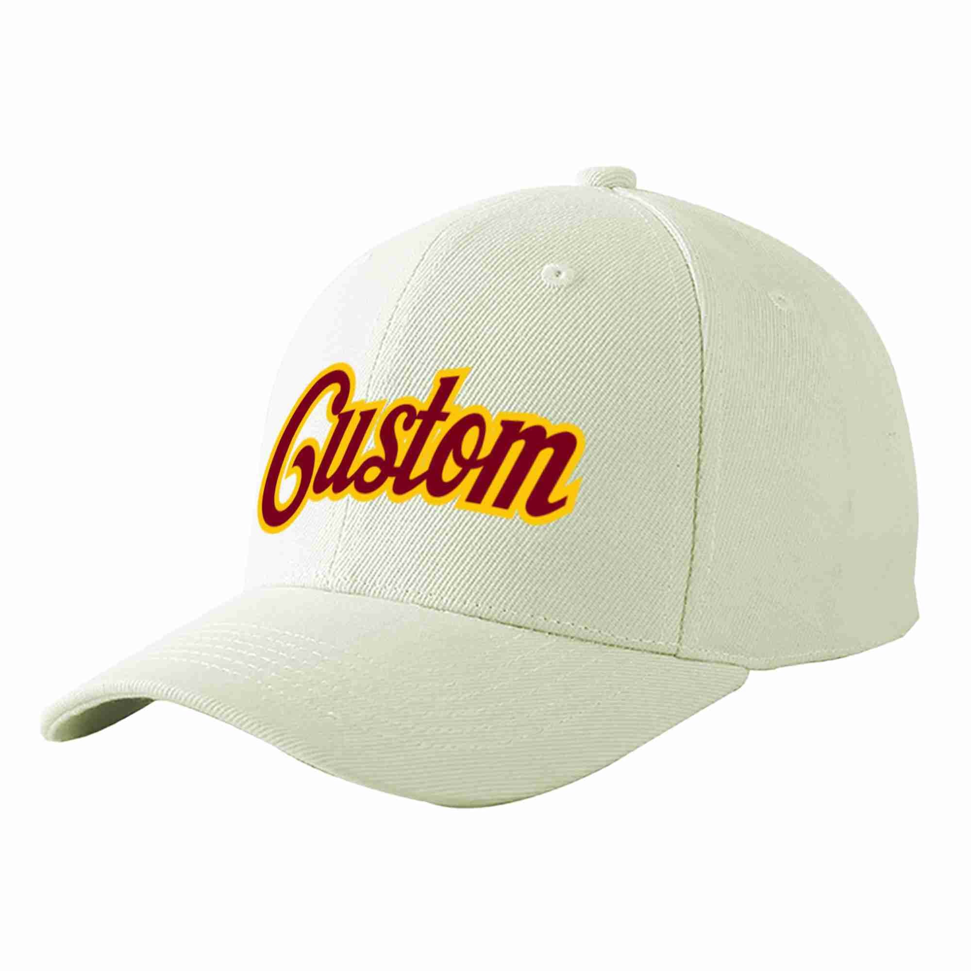 Casquette de baseball de sport incurvée crème cramoisi-or personnalisée pour hommes/femmes/jeunes