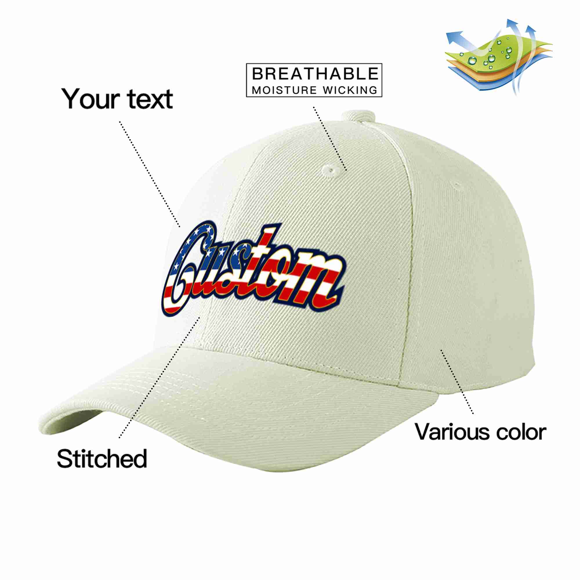 Custom Cream Vintage USA Flag-Gold Curved Eaves Sport Baseball Cap Design for Men/Women/Youth