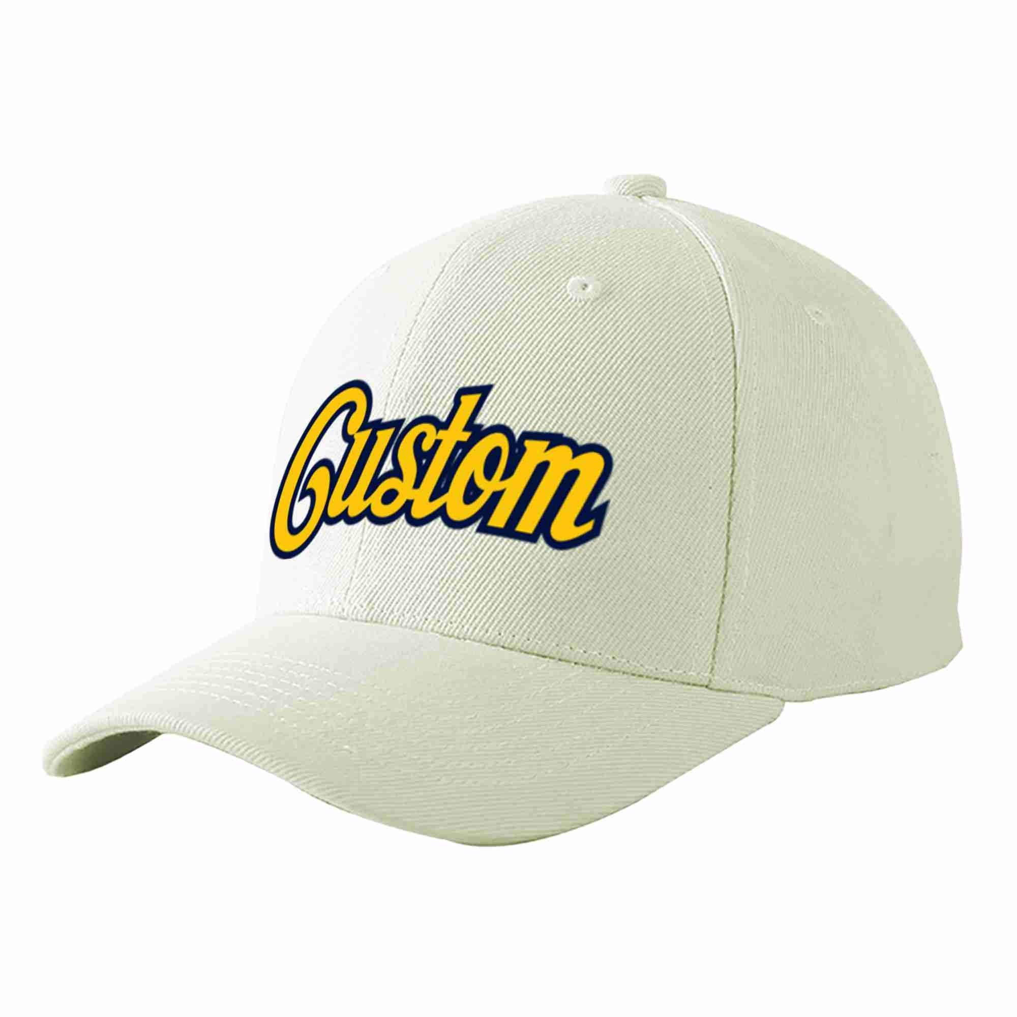 Conception personnalisée de casquette de baseball de sport courbée or-marine pour hommes/femmes/jeunes