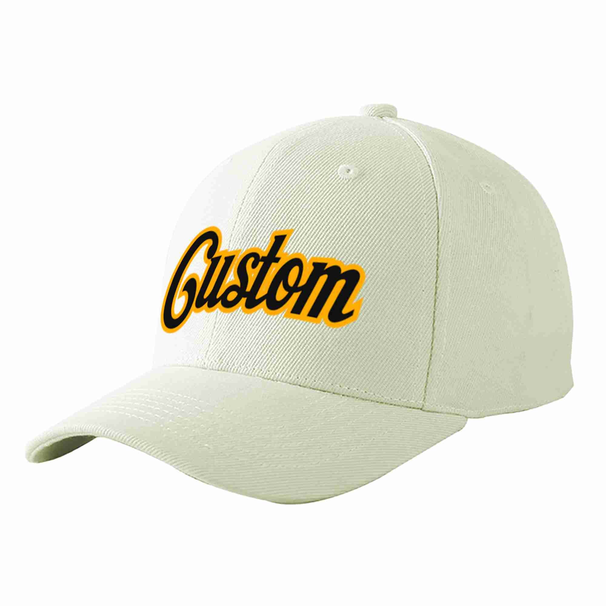 Conception personnalisée de casquette de baseball de sport incurvée noir-jaune crème pour hommes/femmes/jeunes