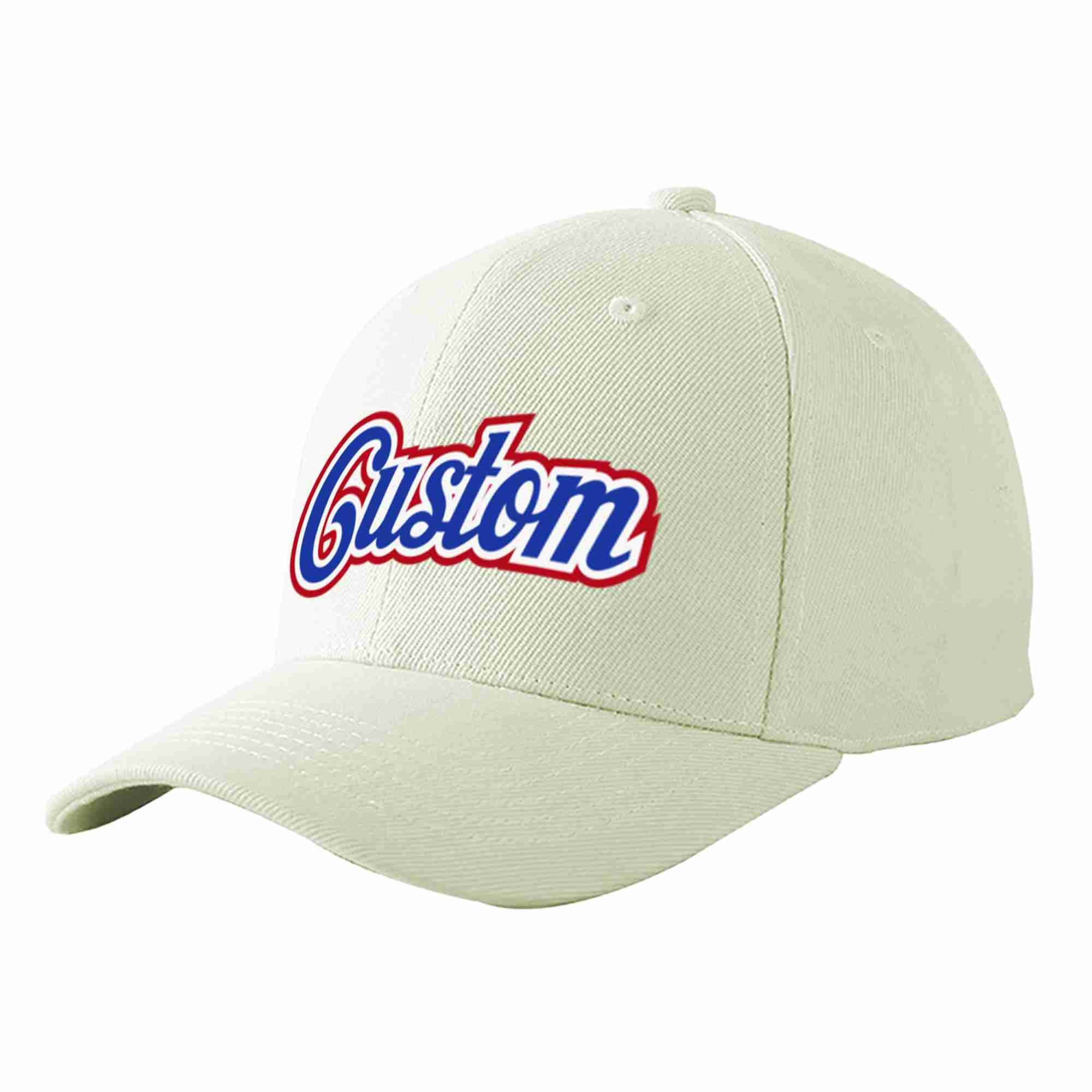 Conception personnalisée de casquette de baseball de sport incurvée blanc royal-blanc crème pour hommes/femmes/jeunes