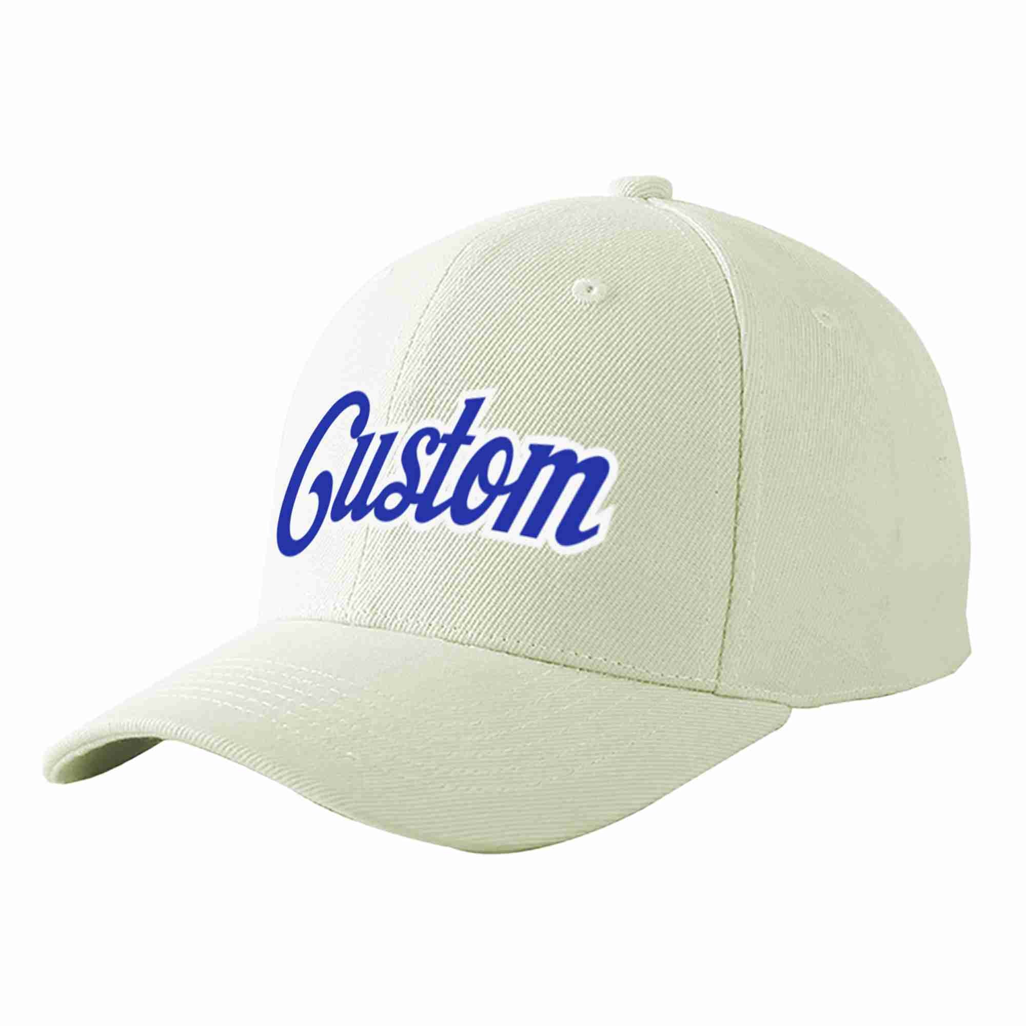 Conception personnalisée de casquette de baseball de sport incurvée blanc royal-blanc crème pour hommes/femmes/jeunes