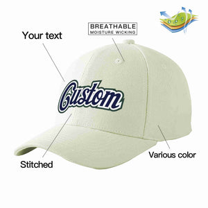 Custom Cream Navy-White Curved Eaves Sport Baseball Cap Design for Men/Women/Youth