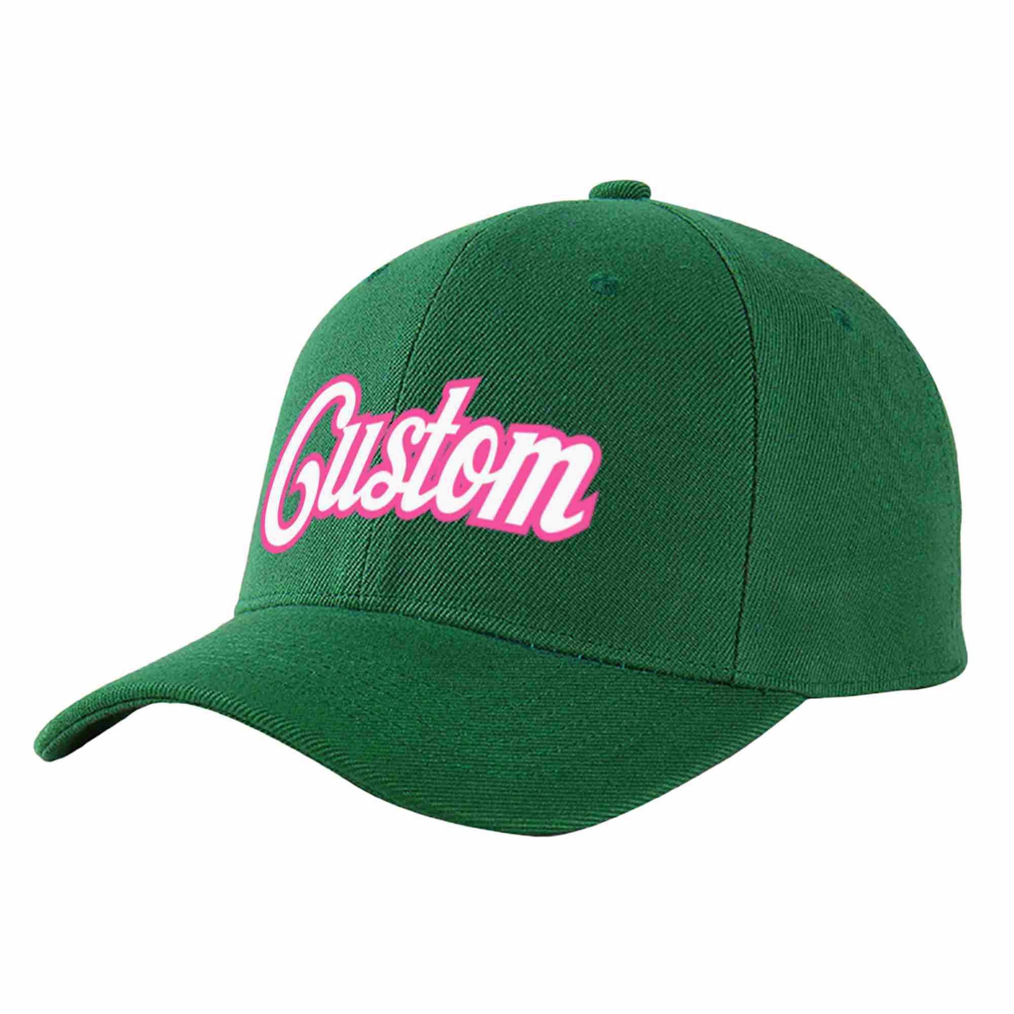 Conception personnalisée de casquette de baseball de sport incurvée vert blanc-rose pour hommes/femmes/jeunes