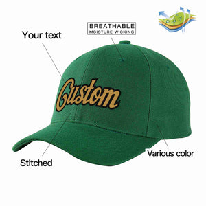 Custom Green Old Gold-Black Curved Eaves Sport Baseball Cap Design for Men/Women/Youth