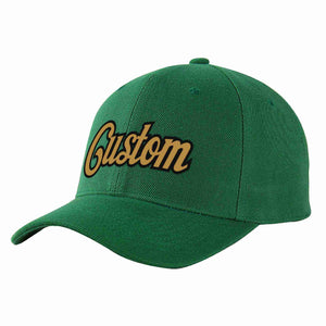 Custom Green Old Gold-Black Curved Eaves Sport Baseball Cap Design for Men/Women/Youth