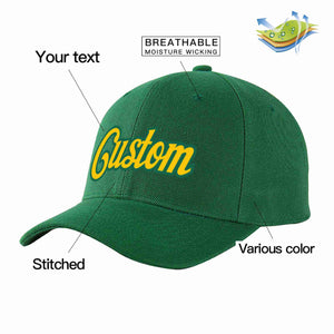 Custom Green Gold-Kelly Green Curved Eaves Sport Baseball Cap Design for Men/Women/Youth