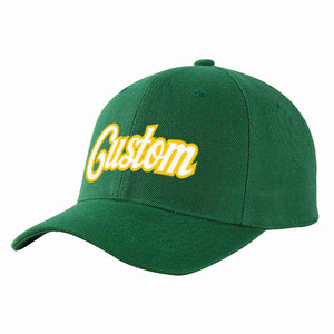 Custom Green White-Gold Curved Eaves Sport Baseball Cap Design for Men/Women/Youth