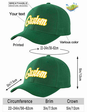 Custom Green White-Gold Curved Eaves Sport Baseball Cap Design for Men/Women/Youth