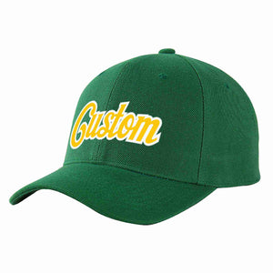 Custom Green Gold-White Curved Eaves Sport Baseball Cap Design for Men/Women/Youth